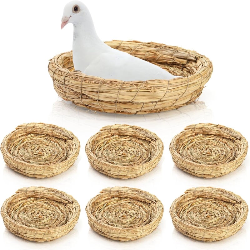 Eorbow 6 Packs Woven Straw Bird Nests, 8" Handmade Flat Base Spawning Nest, Small Animal Breeding Bed Hatch House Cage Accessories for Dove Pigeon Parrot Cuckoo Sparrow Rabbits Chinchillas Hamster - Image 1